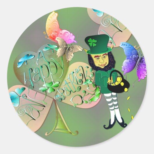 Sticker Rond "Bonne Saint Patrick !" Leprechaun (Devant)