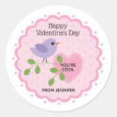 Sticker Rond Bonne Saint Valentin Coeur rose avec oiseau (Devant)