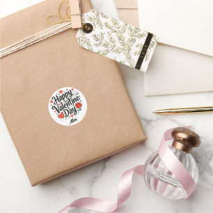 Sticker Rond Bonne Saint Valentin coeur rose romantique sur bla