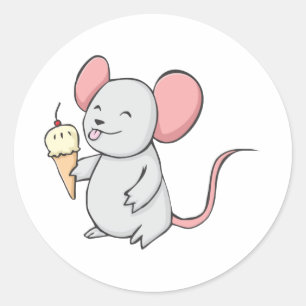 Sticker Rond Bonne Souris Manger De La Crème De Glace