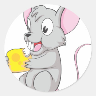 Sticker Rond Bonne Souris Manger du fromage