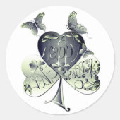 Sticker Rond "Bonne St Patrick..." Papillons shamrocks (Devant)