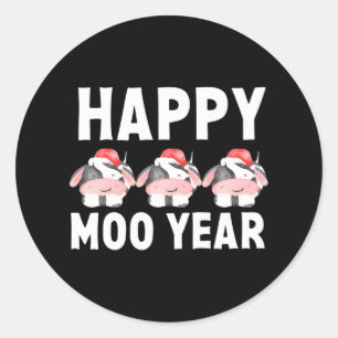 Sticker Rond Bonne vache Moo Année Drôle Nouvel An Eve 2023