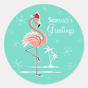 Sticker Rond Bonnes Fêtes de Flamants roses de Noël