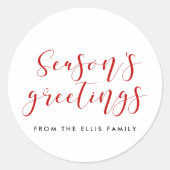 Sticker Rond Bonnes Fêtes rouge et blanc élégant (Devant)