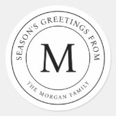 Sticker Rond Bonnes Fêtes Simple Chic Famille Monogramme (Devant)