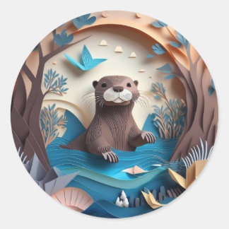 Sticker Rond Bonnet d'art papier Origami dans l'eau 3D