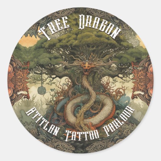 Sticker Rond Bonsaï Dragon Arbre Japonais Art IA (Devant)