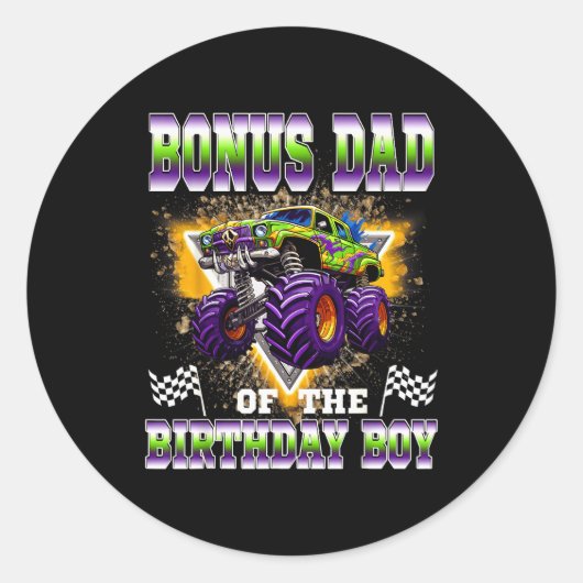 Sticker Rond Bonus Dad Of The Birthday Boy Monster Truck Birthd (Devant)