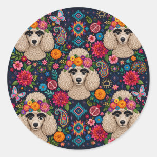 Sticker Rond Boo22 Artiste Caniche Boho Floral – Caniche Coloré