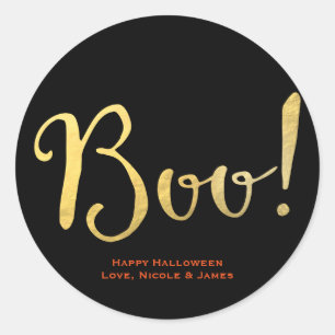 Sticker Rond BOO ! Aspect de feuille d'or faux, cadeau de fête