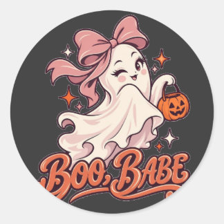 Sticker Rond Boo Babe Fantôme Rose Halloween