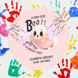 Sticker Rond Boo Baby shower Halloween Pink thème mignonne fête