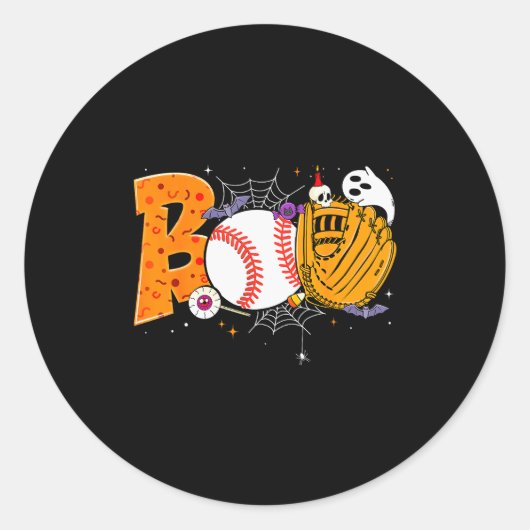 Sticker Rond Boo Baseball Player Catcher Tcher Funny Halloween  (Devant)