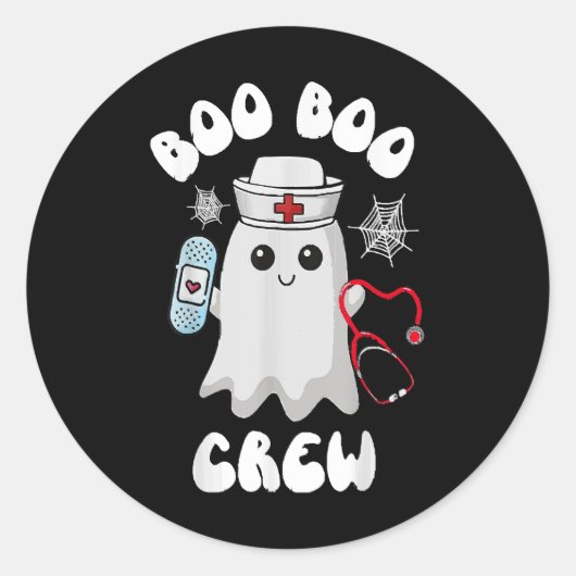 Sticker Rond Boo Boo Crew Cute Nurse Ghost Funny Halloween (Devant)