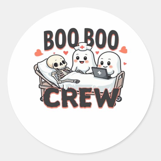 Sticker Rond Boo Boo Crew mignon Halloween Infirmière Fantômes  (Devant)