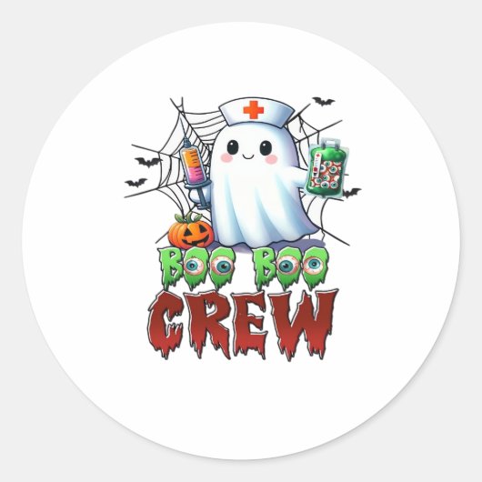 Sticker Rond Boo Boo Crew Nurse Halloween Ghost Funny Classic T (Devant)