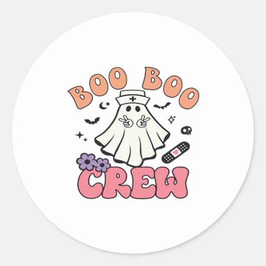 Sticker Rond Boo Boo Crew Nurse Halloween Ghost Funny Classic T (Devant)