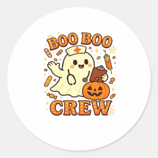 Sticker Rond Boo Boo Infirmière d'équipage Funny Halloween Infi (Devant)