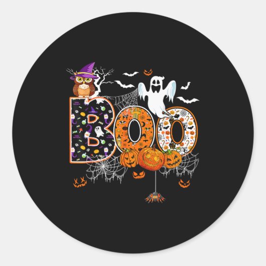 Sticker Rond Boo Creepy Owl Pumpkin Ghost Halloween Men Women K (Devant)