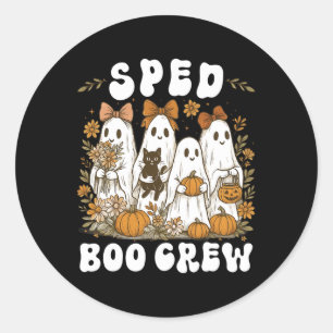 Sticker Rond Boo Crew Enseignant Spirituel Fleur sauvage Hallow