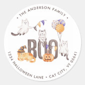 Sticker Rond Boo Cute Cats Ghosts Halloween Adresse de retour (Devant)