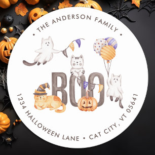 Sticker Rond Boo Cute Cats Ghosts Halloween Adresse de retour