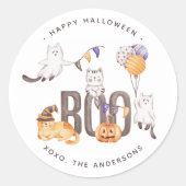 Sticker Rond Boo Cute Kid's Cats Ghosts Citrouille Happy Hallow (Devant)