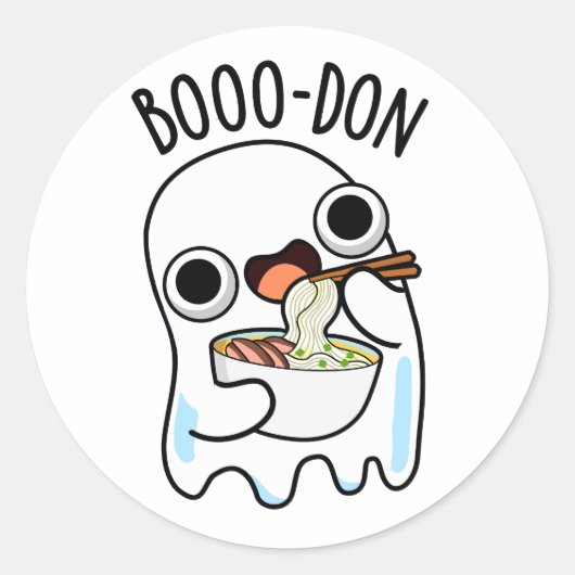 Sticker Rond Boo-don Funny Ghost Udon Pun (Devant)