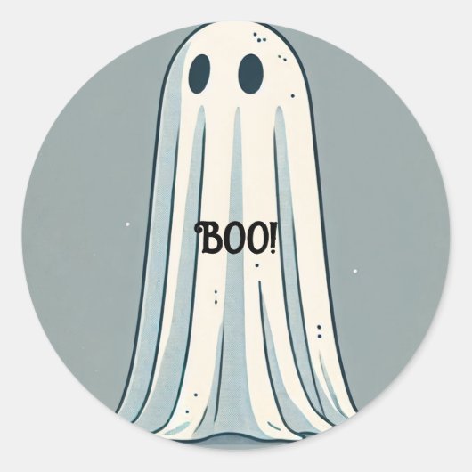 Sticker Rond BOO ! Feuille Fantôme Vert Halloween Vintage  (Devant)