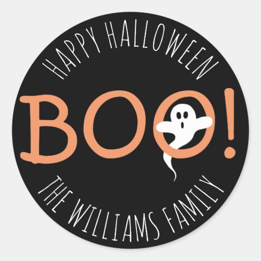 Sticker Rond BOO ! Ghost effrayant Joyeux Halloween Favoris (Devant)