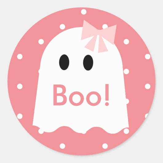 Sticker Rond Boo ! Halloween Fantôme Pois rose (Devant)