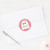 Sticker Rond Boo ! Halloween Fantôme Pois rose (Enveloppe)
