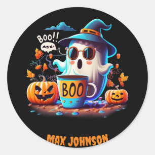 Sticker Rond Boo ! Halloween - Hocus Pocus Orange Noir