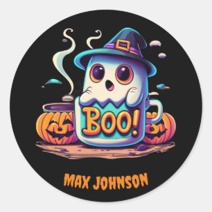 Sticker Rond Boo ! Halloween - Rassemblement GhoOrange Noir