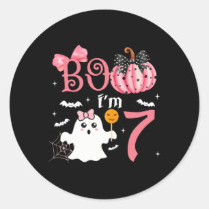 Sticker Rond Boo I'm Seven Ghost Septième Anniversaire Hallowee