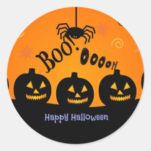Sticker Rond Boo ! Joyeux Halloween en orange et noir