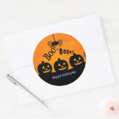 Sticker Rond Boo ! Joyeux Halloween en orange et noir (Enveloppe)