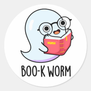Sticker Rond Boo-k Worm Funny Halloween Bookworm Ghost Pun