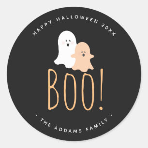Sticker Rond Boo mignon noir et orange ! Ghosts Halloween cadea