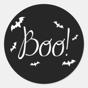 Sticker Rond Boo noir et blanc ! Halloween