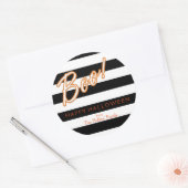 Sticker Rond BOO Orange Halloween Noir Blanc rayé (Enveloppe)