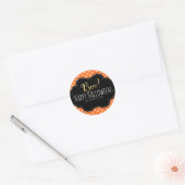 Sticker Rond BOO ! Polka blanc et orange point Halloween Favori (Enveloppe)