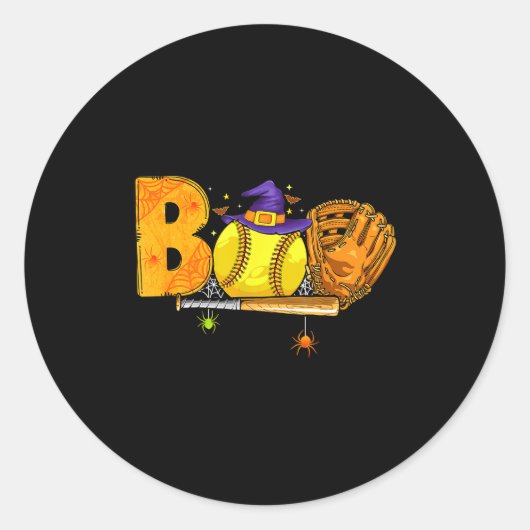 Sticker Rond Boo Softball Player Catcher Tcher Funny Halloween (Devant)