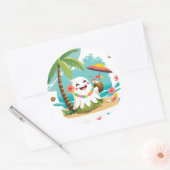 Sticker Rond Boo tropical - Kawaii Hawaiian Ghost Vacances (Enveloppe)