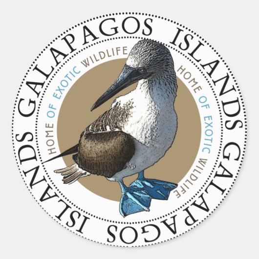 Sticker Rond Booby à pied bleu Galapagos Îles Souvenir (Devant)