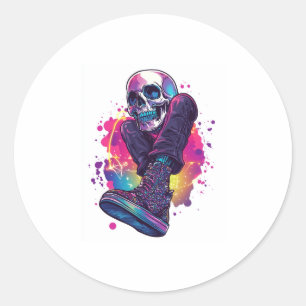 Sticker Rond Boogie Bones - Drôle les années 70 Disco Skull