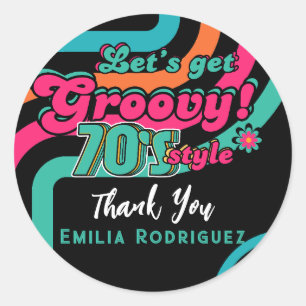 Sticker Rond Boogie d'anniversaire Retro Disco sur mesure 70's 