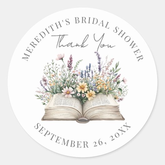 Sticker Rond Book Bridal Shower Thank You (Devant)