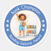 Sticker Rond Book Champion Teacher Reading Award (Devant)